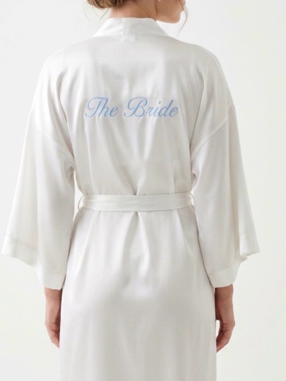 White Satin 'The Bride' Embroidered Kimono Robe